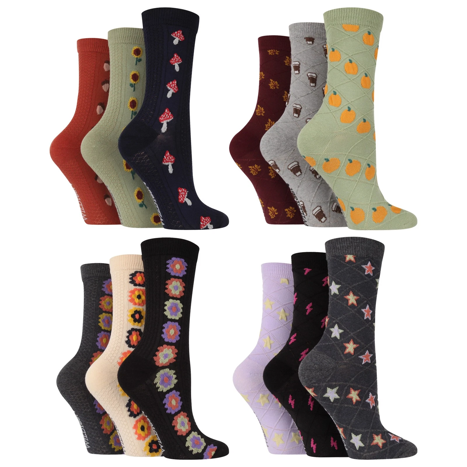 Womens Knitted Socks | Wildfeet | 3 Multi Pack Cotton Socks Size 4 5 6 7
