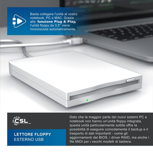 CSL External USB FDD Floppy Player 1.44MB 3.5 Inch PC and Mac Slimline Floppy - Picture 20 of 24