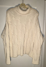 Barbour Pendula Wool Blend Cable Knit Turtleneck Sweater Chunky Ivory Size 8
