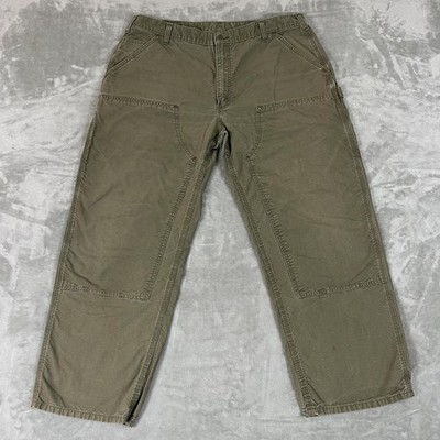 Carhartt B195 Double Knee Dungaree Fit Carpenter Pants Mens 40x29 Green Canvas