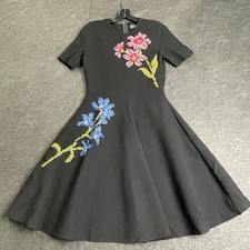 OSCAR DE LA RENTA Floral Cross Stitch Pointelle Dress Women's Size S 