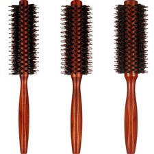 Boao 3 Pieces Boar Bristle Round Hair Brush Set for Women Men Black, Brown
