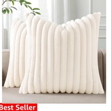 Faux Fur Plush Spring Throw Pillow Covers 18x18 Set of 2, Luxury Soft Fluffy ...