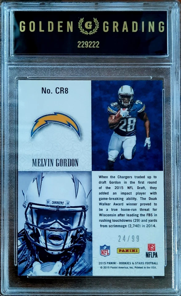 Melvin Gordon 2015 Rookies & Stars Crusade RC Red Prizm /99 GG 10 Gem Mint - Image 2 of 2