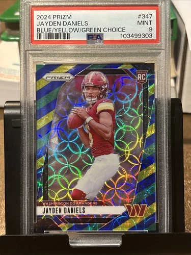 2024 Panini Prizm Rookies Jayden Daniels #347 Blue/Yellow/Green Choice SSP (RC)