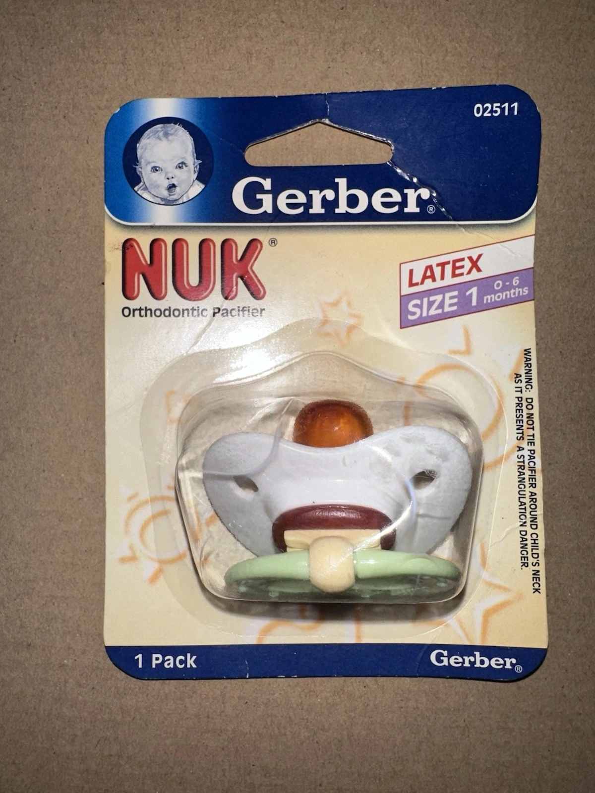 Vintage HTF Gerber Nuk Latex Pacifier Size 1 (0-6 Months) White, green, yellow
