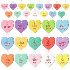 CPicdn 45Pcs Valentine  s Day Conversation Heart Wooden Hanging Multicolored