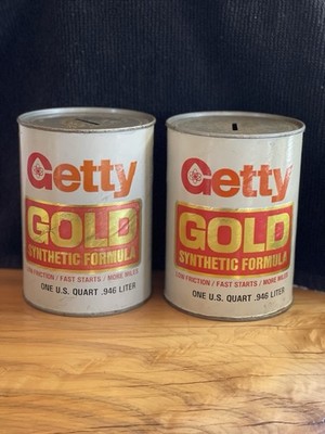 2   Getty Gold Oil Can Bank - 1 QT
