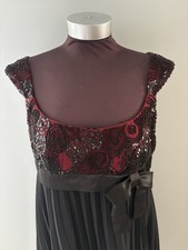 Vtg Victor Costa Dress Sz 12 Black Red Beads Sequins Empire Waist Party Pleats 