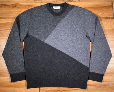 Current! ZEGNA Charcoal Gray 100% Wool Patchwork Color Block Knit Sweater L