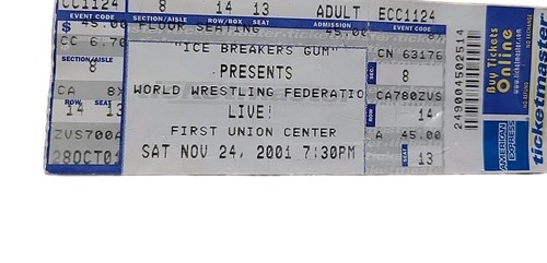 The Rock Returns WWF Raw Is War Full Ticket Phila. Pa July 30th 2001 ...