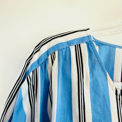 Country Road Size 14 L Blue White Black Stripe Cotton V Neck Long Sleeve Top - Picture 5 of 12