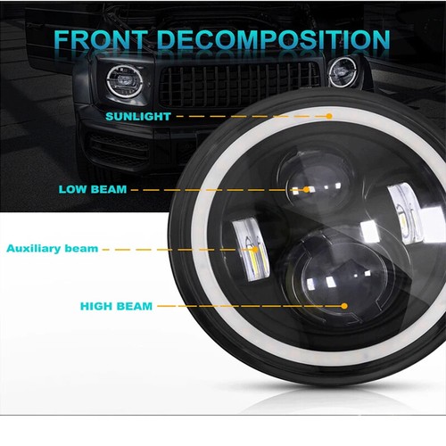 1Pair 7Inch Round LED Headlights For Jeep Wrangler LJ TJ CJ JK Halo Angel Eyes - Picture 14 of 18