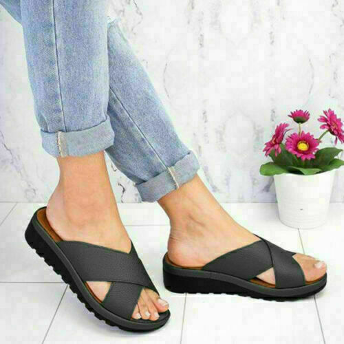 6 Farben! Damen Keilabsatz Slipper Sandalen Sommer Strand Pantoletten Slider Schuhe Größe - Bild 13 von 24