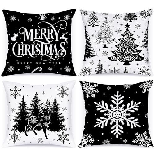 20x20 Christmas Pillow Covers Set of 4, Christmas 20" x 20" (Pack of 4) Black - Bild 1 von 6