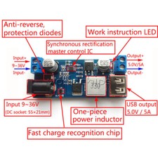 DC-DC 12V/24V to 5V 5A Buck Converter Power Supply Step Down Replace LM2596S