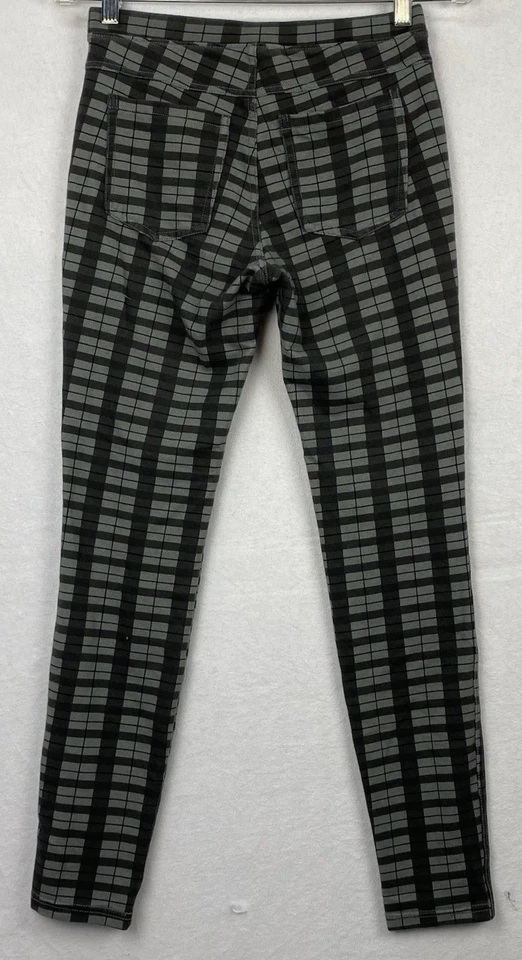 Jegging Gris A Cuadros Mujeres Junior PEQUEÑO Pull On Grueso Sin Marca 27x29 Algodón Blen Foto 4 de 4