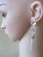 Sterling Silver drop dangle earrings 1 large round cut brown CZ 925 silver