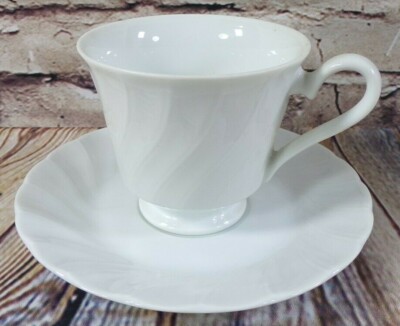 Vintage Sheffield Bone White Swirl Porcelain Fine China Coffee Tea Cup & Saucer