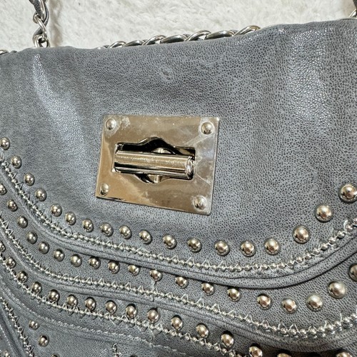 D'Lish Studded Faux Leather Crossbody Shoulder Bag Gray Purse w/ Strap - Picture 6 of 10