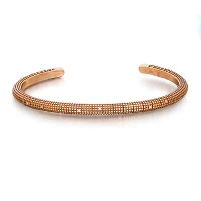 Damiani Diamond Open Textured Bangle Bracelet 18K Rose Gold 0.18Cttw
