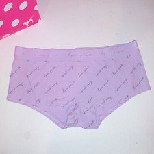 Victoria Secret PINK Panty Boyshort Shortie Purple Allover Logo Banded Logo Trim