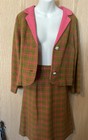 Vintage Brown W/ Pink Plaid Tweed Skirt Suit 60s — photo 6