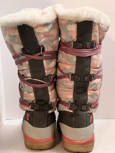 Timberland Women’s Boots Size 11 Fur Lined Pink Camo Winter Snow Puffer Lace 13” - Picture 5 of 11