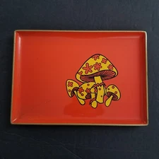 MCM 1970s Psychedelic Orange & Yellow Mod Mushroom Lacquer Trays Takahashi JAPAN