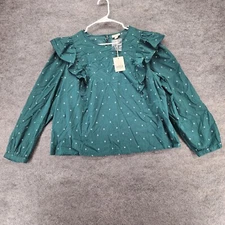 ANA A New Approach Blouse Womens XL Long Sleeve Green Ruffle