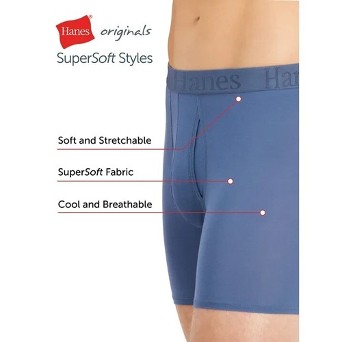 Hanes Men's 3 Pack Supersoft Elastic Waistband Boxer Briefs Size M Multi - Picture 4 of 6