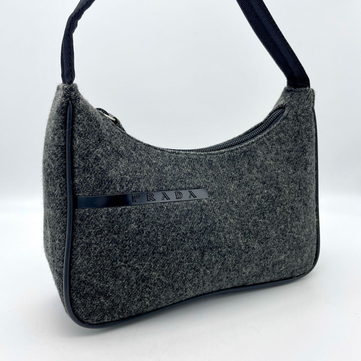 Auth PRADA Small Tessuto Sport HOBO Hand Bag Wool Dark Gray Auth PRADA Small Tessuto Sport HOBO Hand Bag Wool Dark Gray