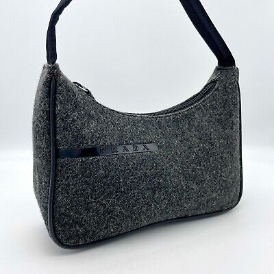 Auth PRADA Small Tessuto Sport HOBO Hand Bag Wool Dark Gray Auth PRADA Small Tessuto Sport HOBO Hand Bag Wool Dark Gray