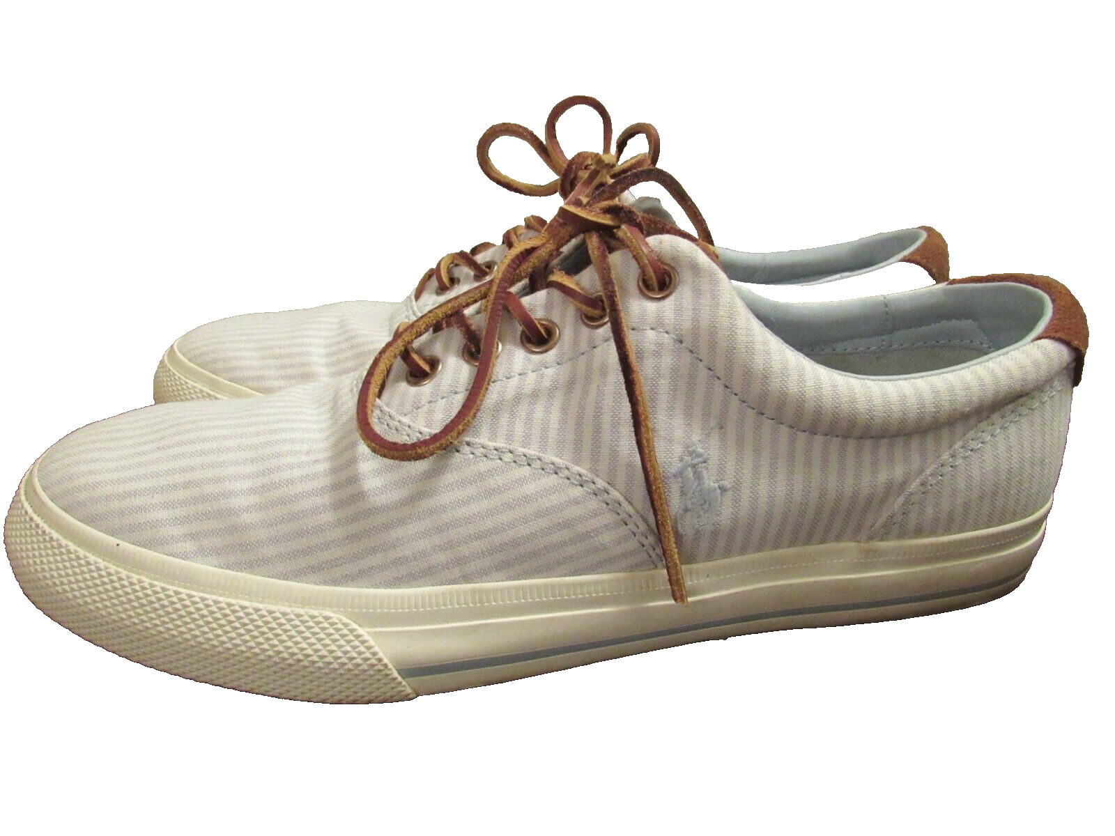 PONY POLO RALPH LAUREN Men’s Vaughn Size US 9.5 D Blue White Striped Canvas Shoes