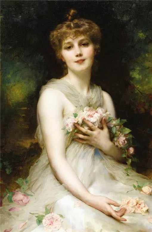 White dress clearance with pink roses