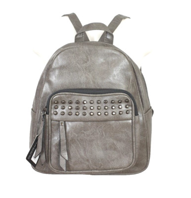 26) J&L Firenze Damen Tasche City - Rücksack mit Nieten Grau Neu Faux-Leder
