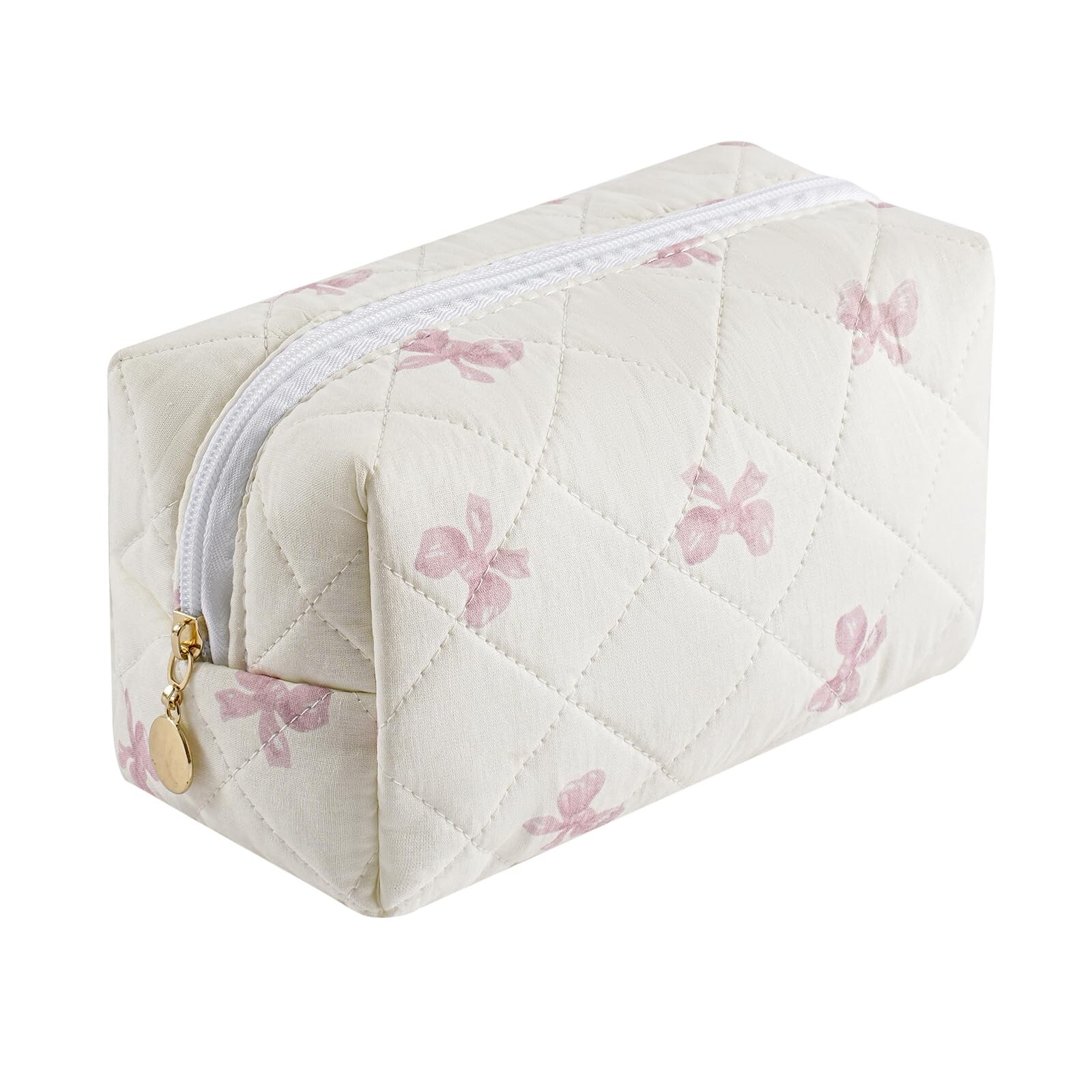 Cute Floral Quilted Cotton Makeup Bag for Women Girls Travel