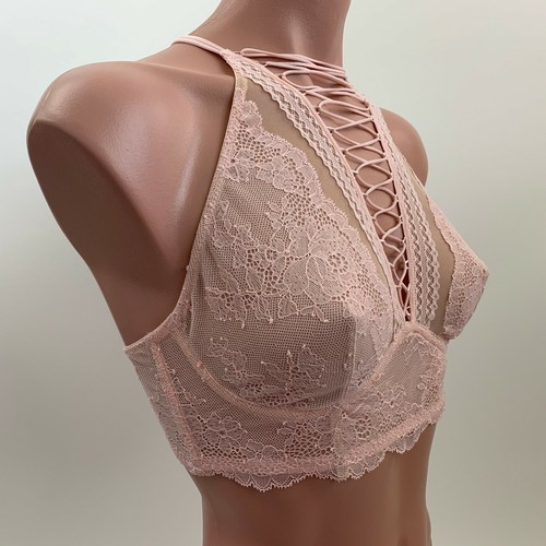 Sujetador Bralette de Encaje Encaje Muy Sexy Cuello Alto Sin Forrar Rosa Talla XS Nuevo con Etiquetas - Imagen 1 de 10