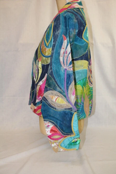 Blazer floral multicolor y con cuentas Sandy Starkman 100 % seda para mujer XS (150) Foto 2 de 4