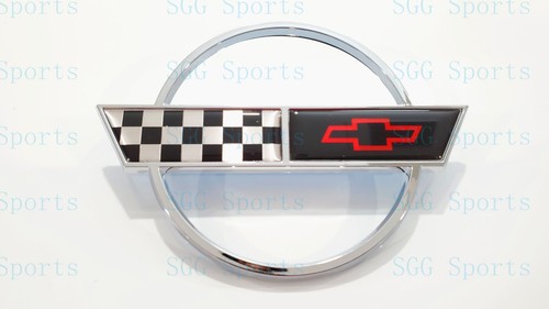 2PC 1984-1996 C4 Corvette Chrome Front Nose Hood Rear Gas Lid Cross Flags Emblem - Picture 8 of 8