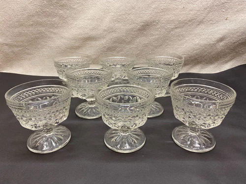 8 Vintage Anchor Hocking Wexford Pattern Clear Glass Dessert Parfait Cups
