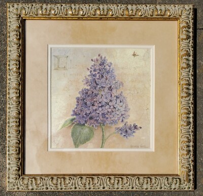 KATHRYN WHITE Floral Frame Art Print Blue Purple Yellow Hydrangeas