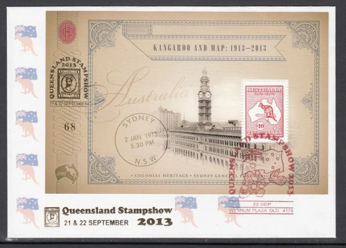 Australian Stamps. Mini Sheet Cover.No.68.$10.Queensland Stamp Show.2013