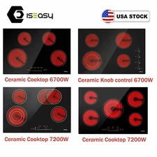 IsEasy Electric Ceramic Cooktop Built-In 5/4 Burner Knob/Touch Control Stove Hob