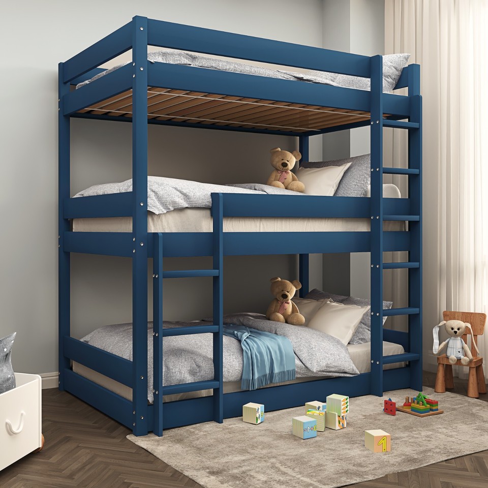 Triple Bunk Beds Kids Children High Sleeper Pine 3FT Single Wooden Bed ...