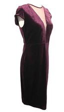 MARINA Womens 10 Wine Velvet Sexy Elegant Sheer Front Midi Dress NWT