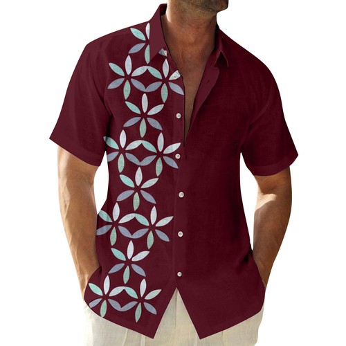 Men's Hawaiian Shirt, Vintage Short Sleeve Button Down Bowling Beach Shirts W - Picture 3 of 42