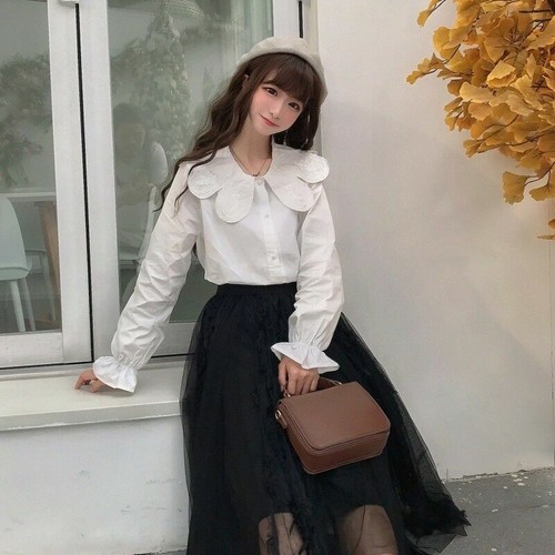 Camicetta donna retrò vittoriana Lolita top camicie ricamo giapponese retrò dolce - Foto 4 di 13