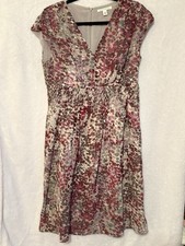 Banana Republic Multicolor Floral Knee Length V-Neck Dress Size 10 Cap Sleeve