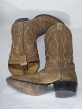 Vintage Tony Lama Western Cowboy Boots Men 10.5 Brown Leather Made in USA 4105